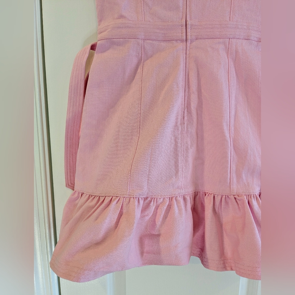 CINQ A SEPT JOSI Pink Quartz Denim Mini Ruffle Dress Sz 8 NWT Romantic Feminine - Picture 14 of 16
